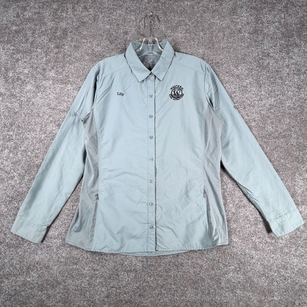 Kuhl Lily Shirt Womens L Light Blue Western River Expeditions Hiking Button Up